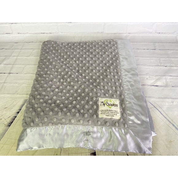 My Blankee Gray Minky Dot Circles Baby Blanket Silky Satin Edge Lovey USA Made - Picture 1 of 10